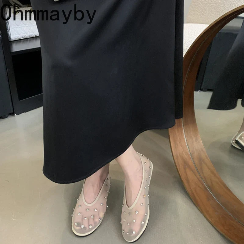 Crystal Mesh Women's Ballet Flats – Slip-On Dress Loafers
