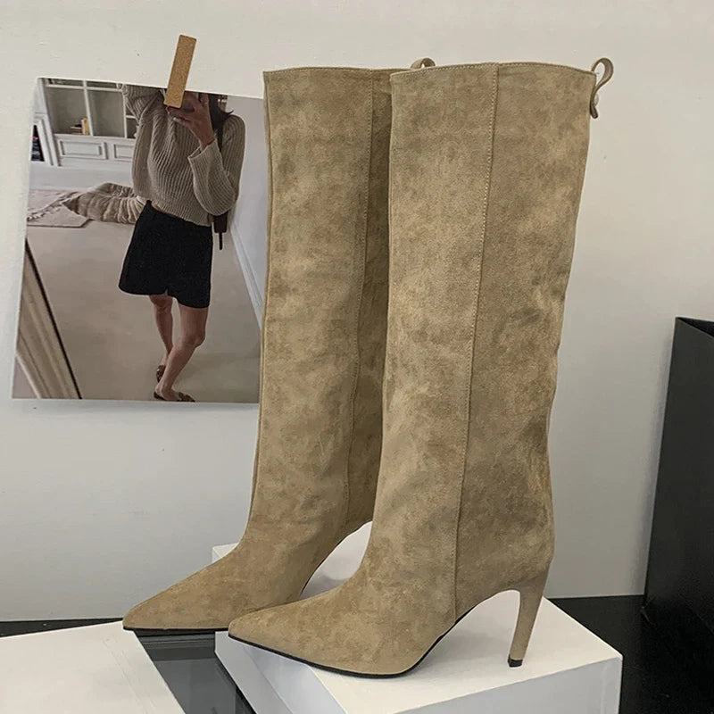 Women's Slim Knee High Boots – Pointed Toe Thin Heel