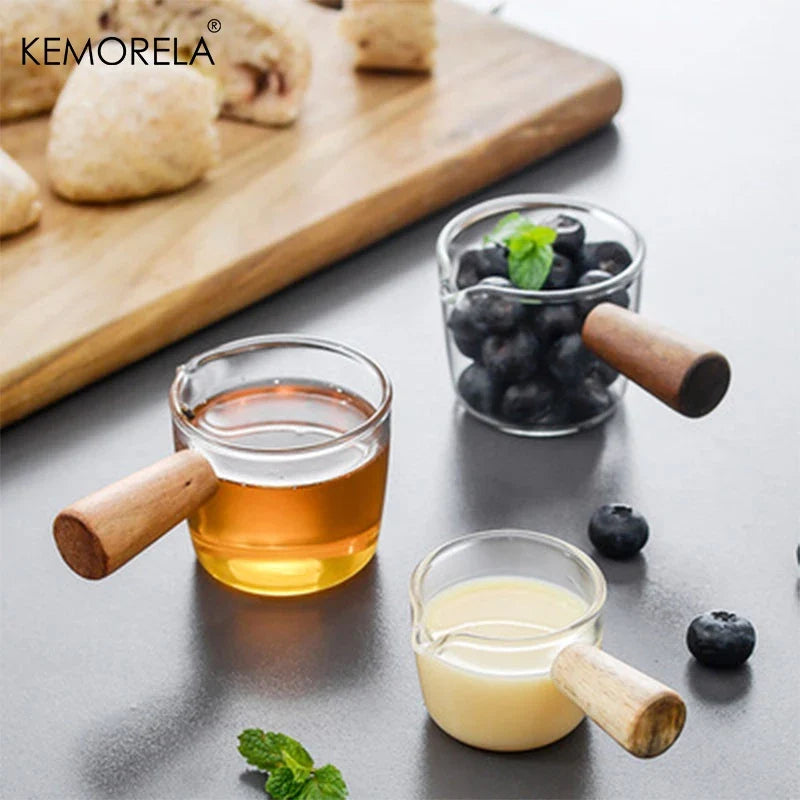 Japanese Glass Sauce Dish with Acacia Wood Handle | KEMORELA