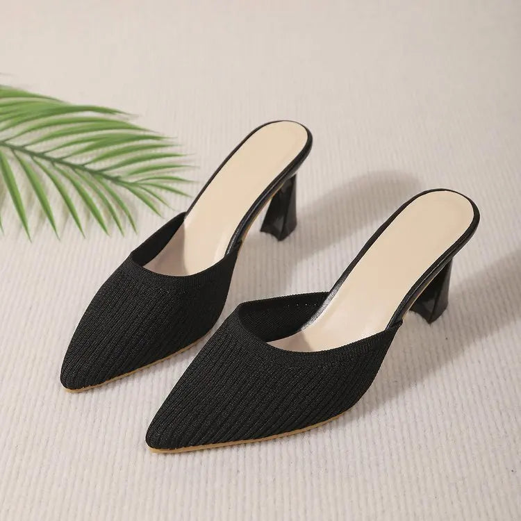 Women's Knit Pointed Toe High Heel Mules – Slip-On Weave