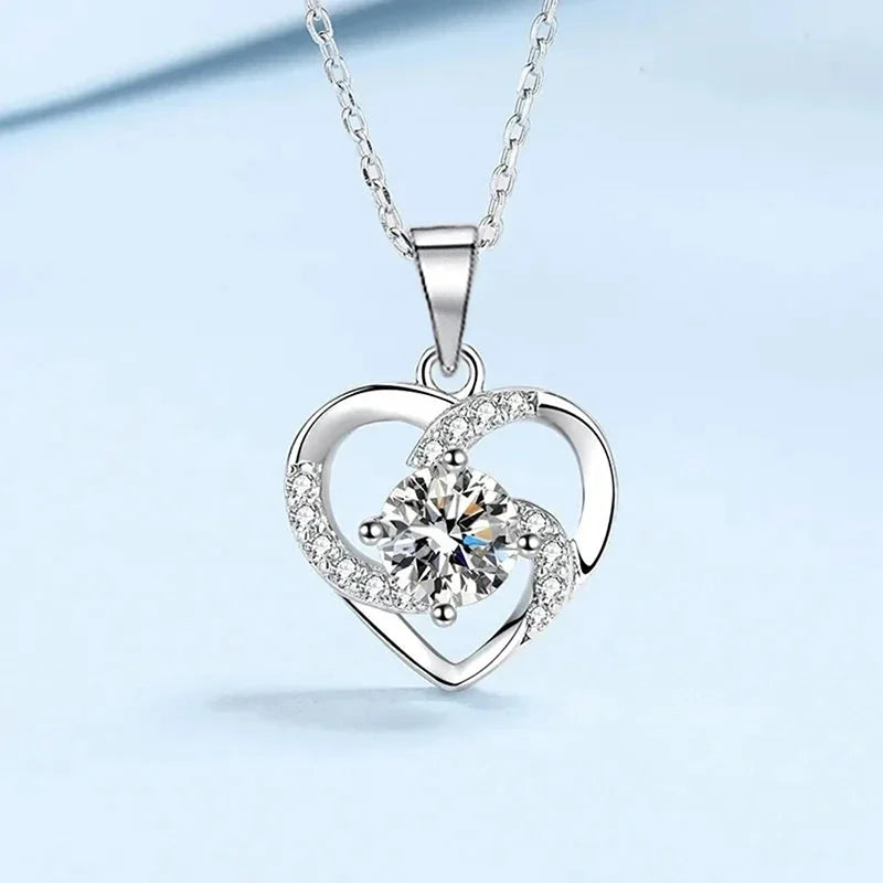 Huitan Crystal Heart Pendant Necklace | Cubic Zirconia Silver