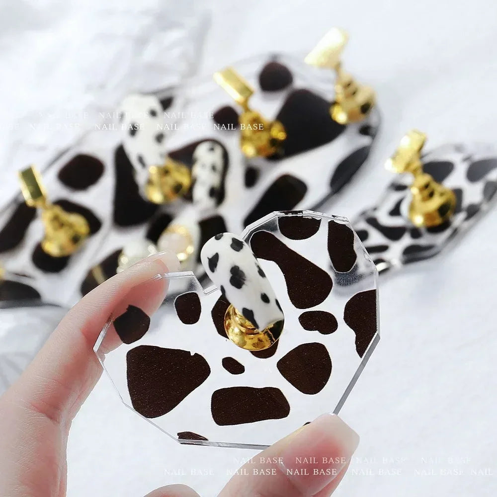 Cow Nail Art Practice Stand | Magnetic Tips & Gel Color Chart