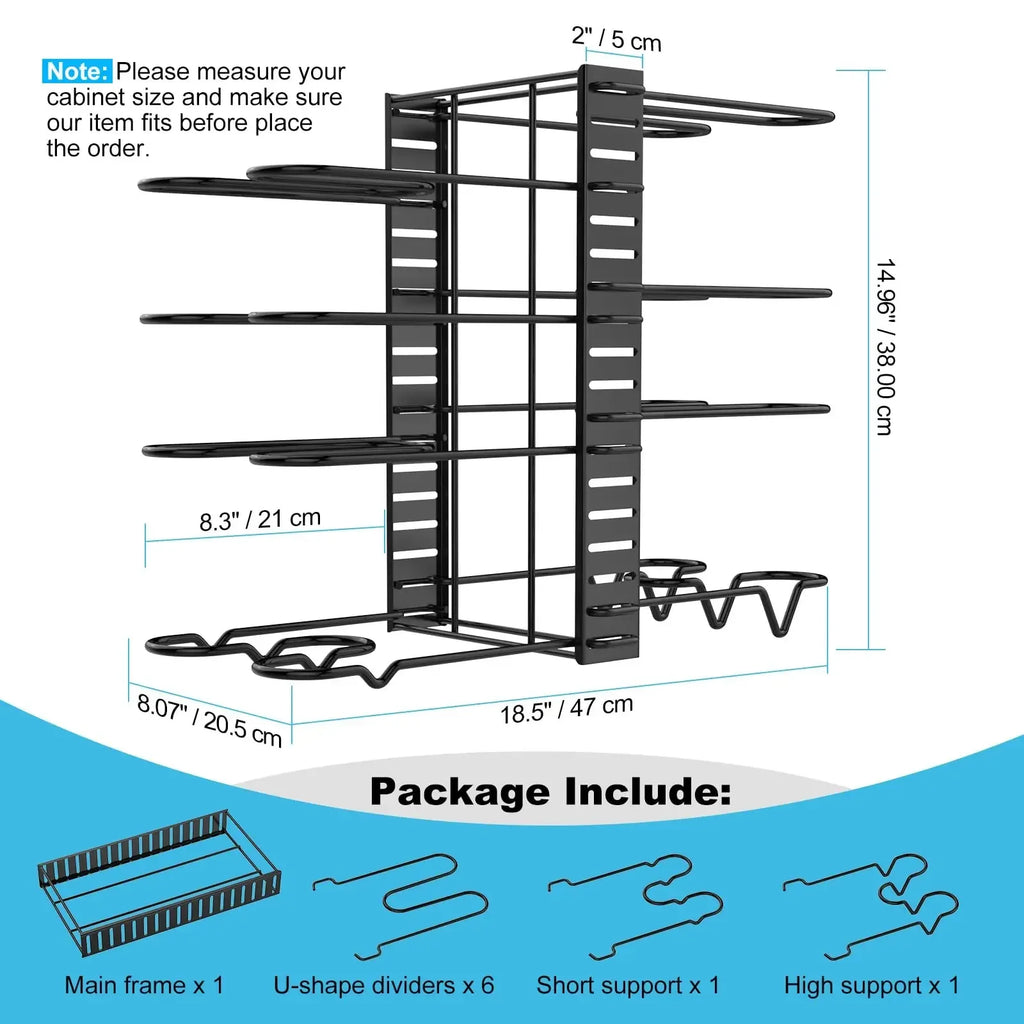 8-Tier Adjustable Pot & Pan Cabinet Rack Organizer | Cast Iron