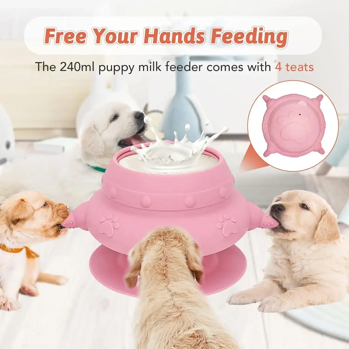 Newborn Puppy & Kitten Milk Feeder Bowl | 4-Nipple Nursing Set