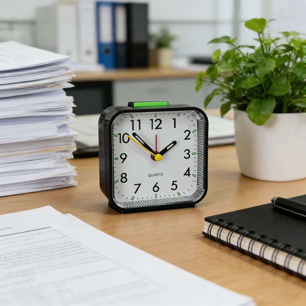 Analog Bedside Alarm Clock – Battery Powered, Silent & Portable