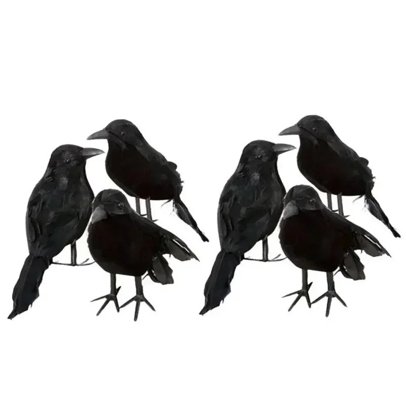Realistic Black Crow Decoy | Feathered Bird Repellent & Decor