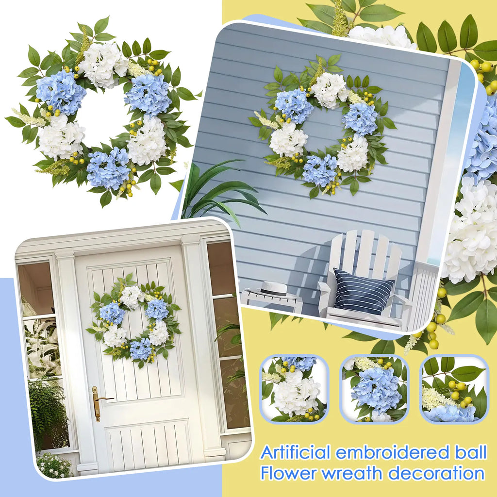 Artificial Hydrangea Wreath | Faux Floral Front Door Decor