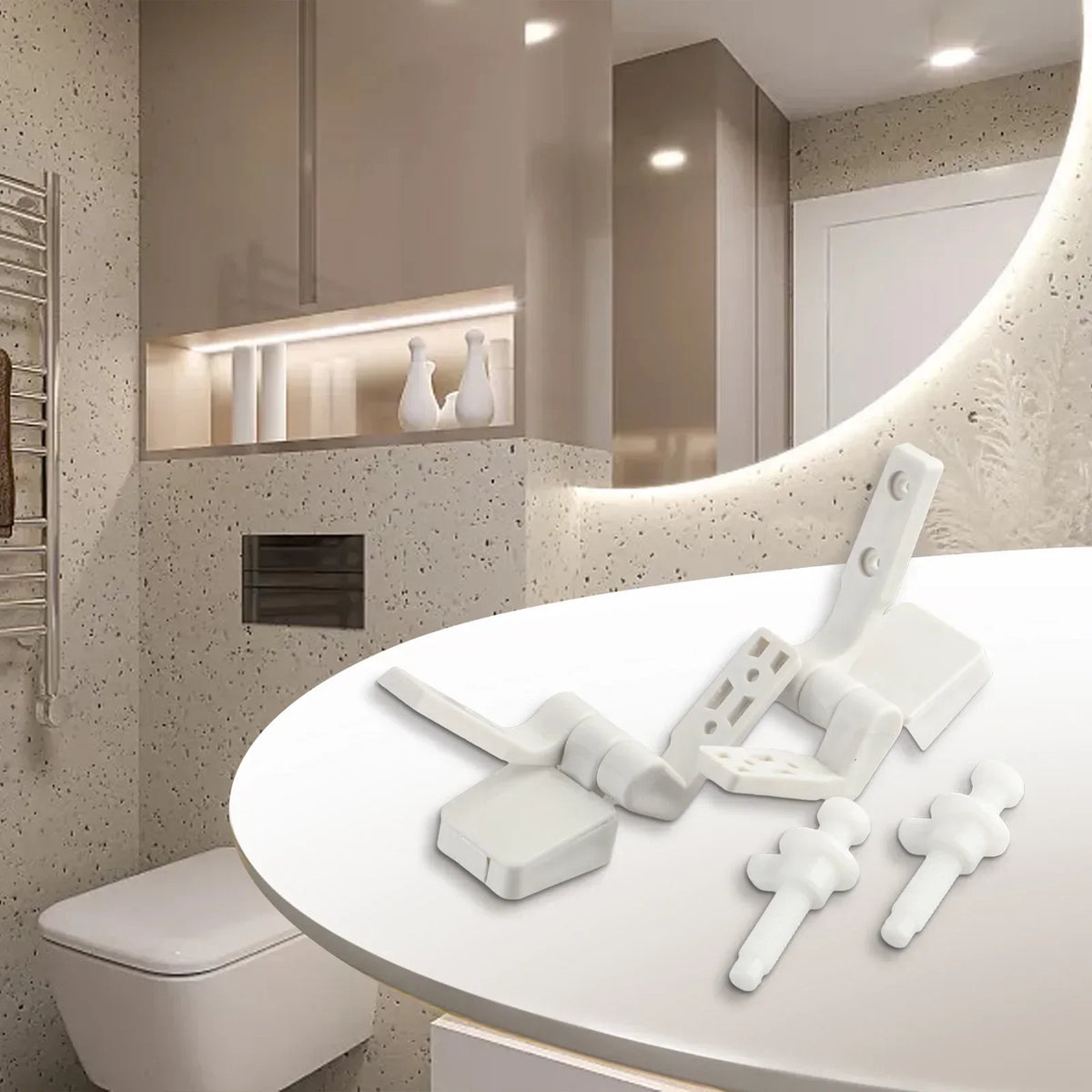 White Plastic Toilet Seat Hinges with Bolts & Screws Kit