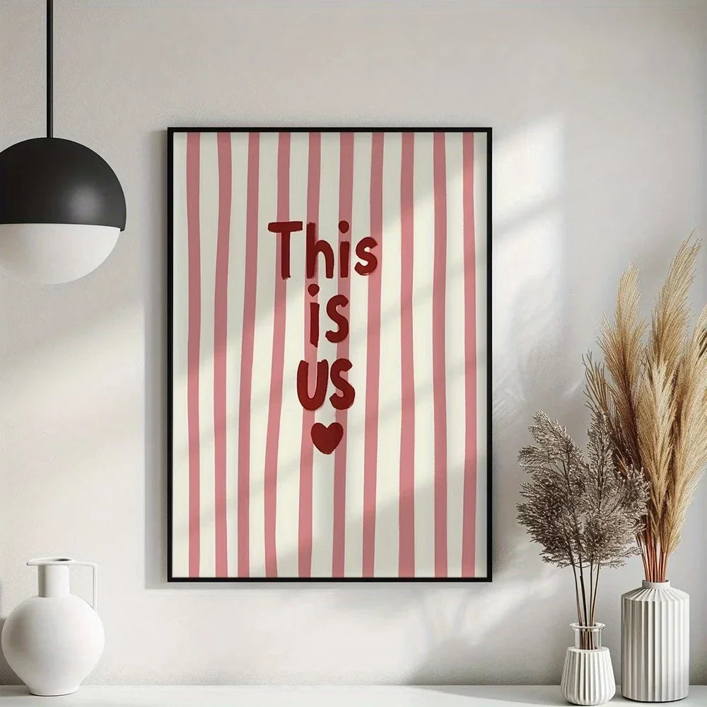 "This Is Us" Quote Pink Stripes Retro Canvas Wall Art Print