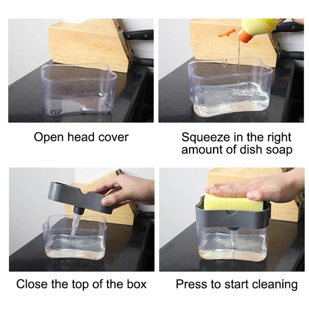 Kitchen Automatic Liquid Dispenser Dishwashing Brush Pot Tool Soap