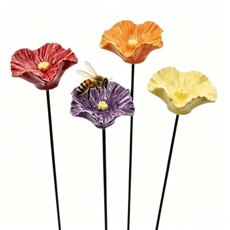 Outdoor Flower Design Bee Water Feeder Resin Portable Fountain