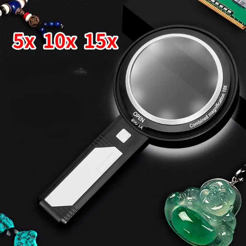 Illuminated Magnifying Glass 5X 10X 15X – 6 LED & UV Lights