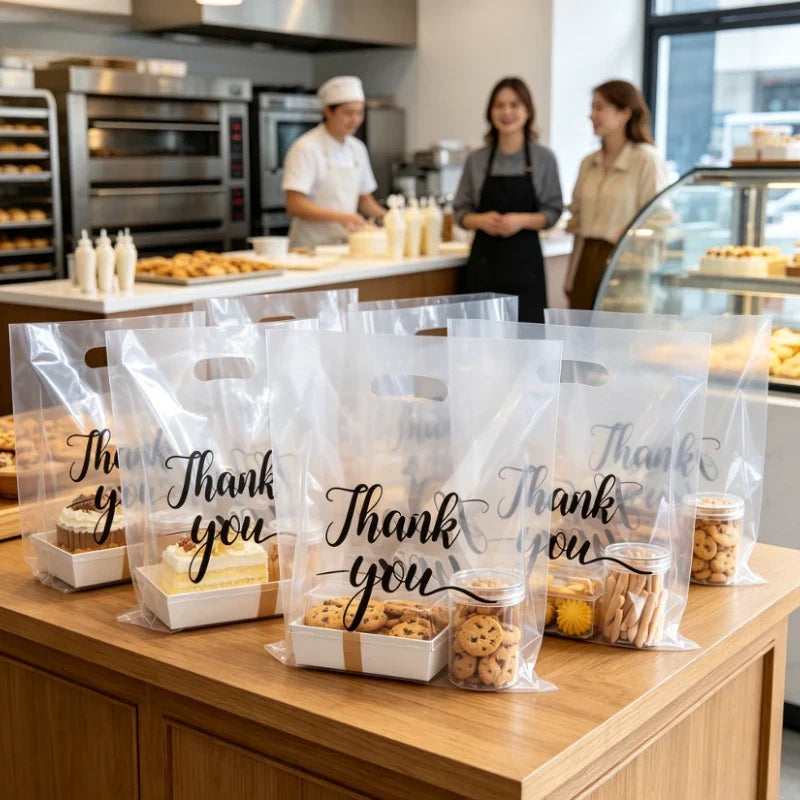 100 Transparent Thank You Gift Bags – Plastic Baking Packaging