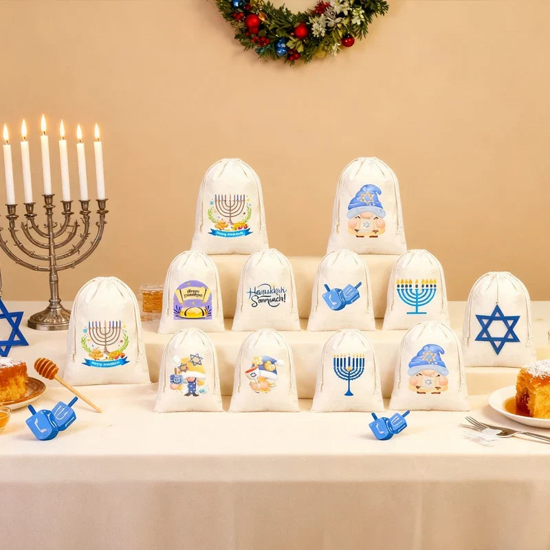 4-Pack Hanukkah Drawstring Bags | Jewish Holiday Gift Bags
