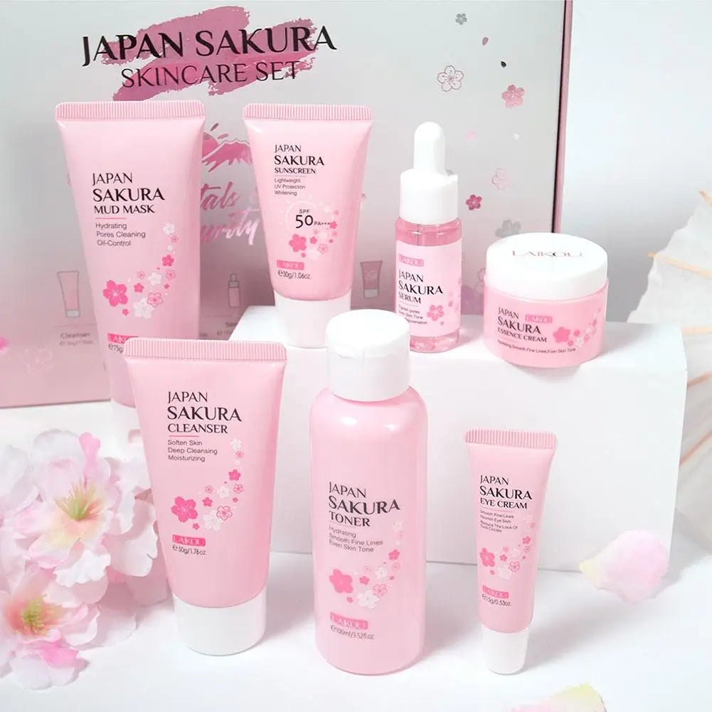 LAIKOU 7-Piece Travel Skincare Set – Cleanser, Toner, Serum & More