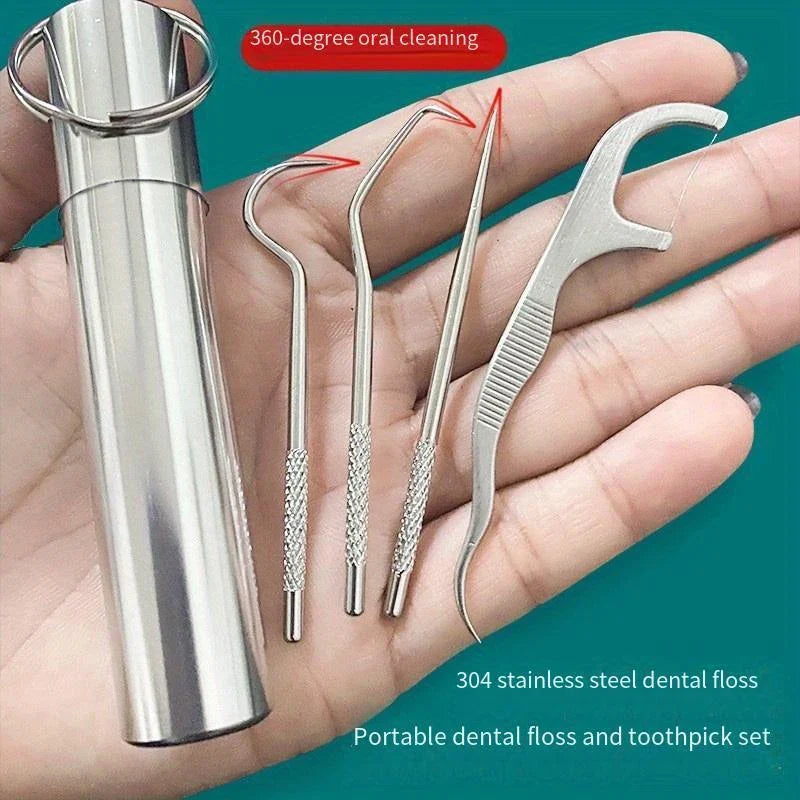 7-Piece Reusable Metal Toothpick Set | Portable Oral Cleaning Kit