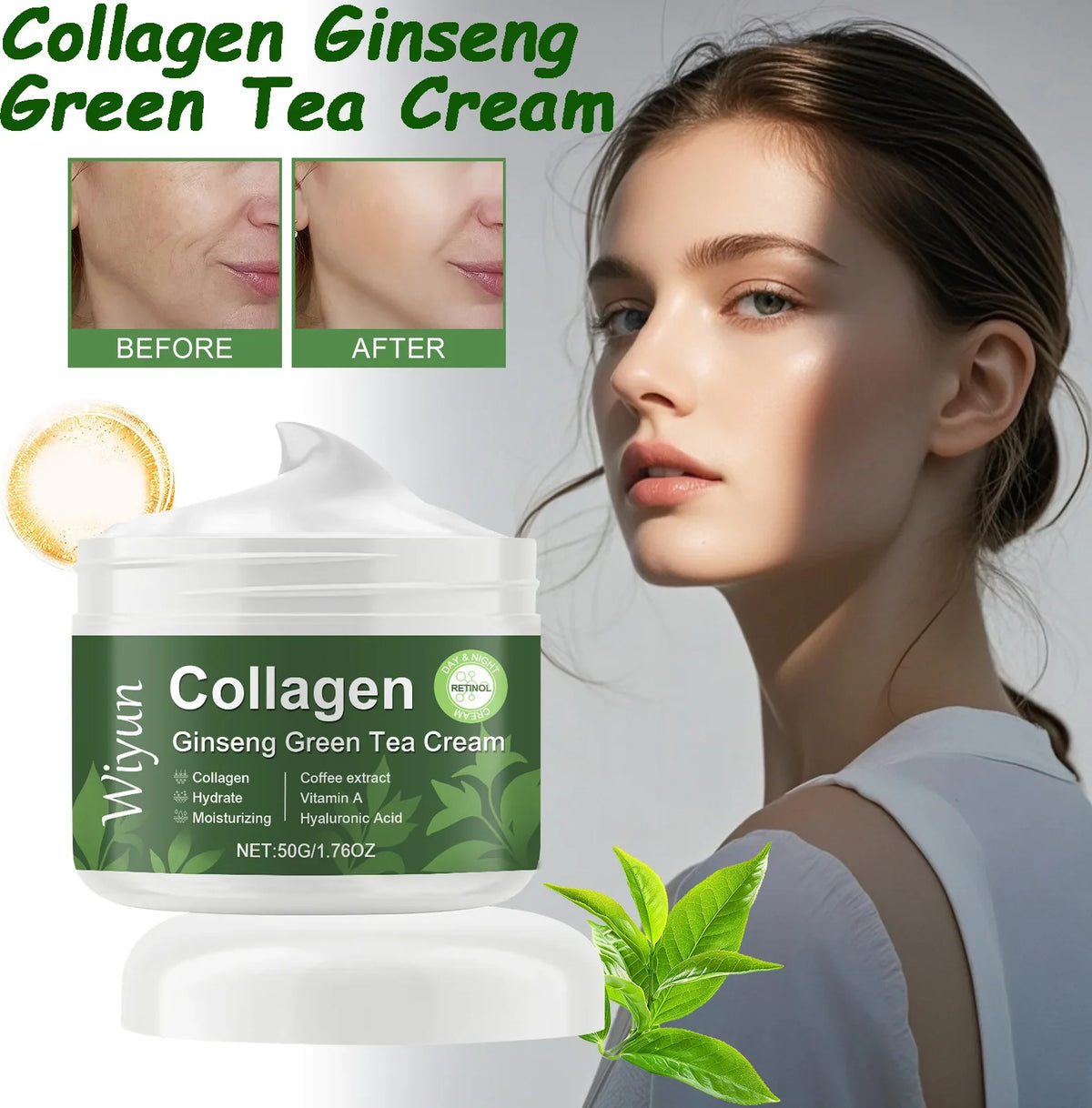 WIYUN Collagen Ginseng Green Tea Anti-Aging Face Cream 50g
