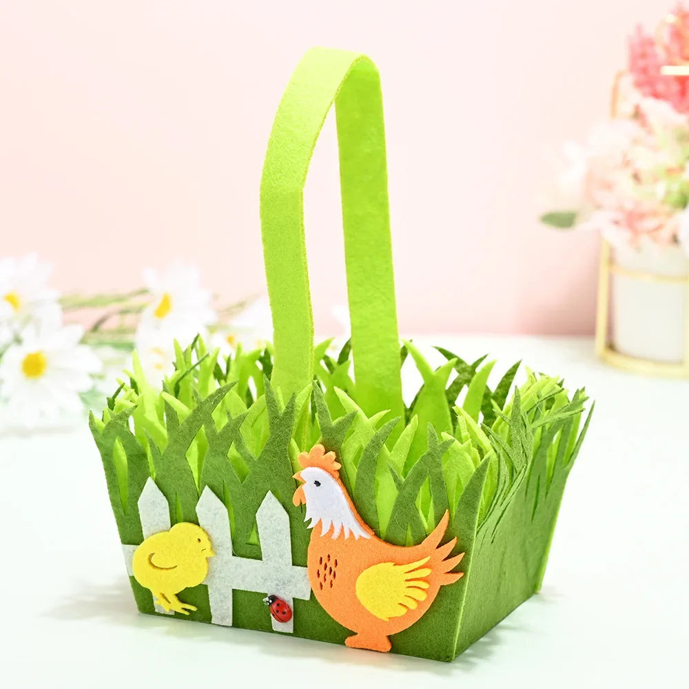 Easter Egg Basket Square Handheld Packaging Bag Felt Kids Cookie
