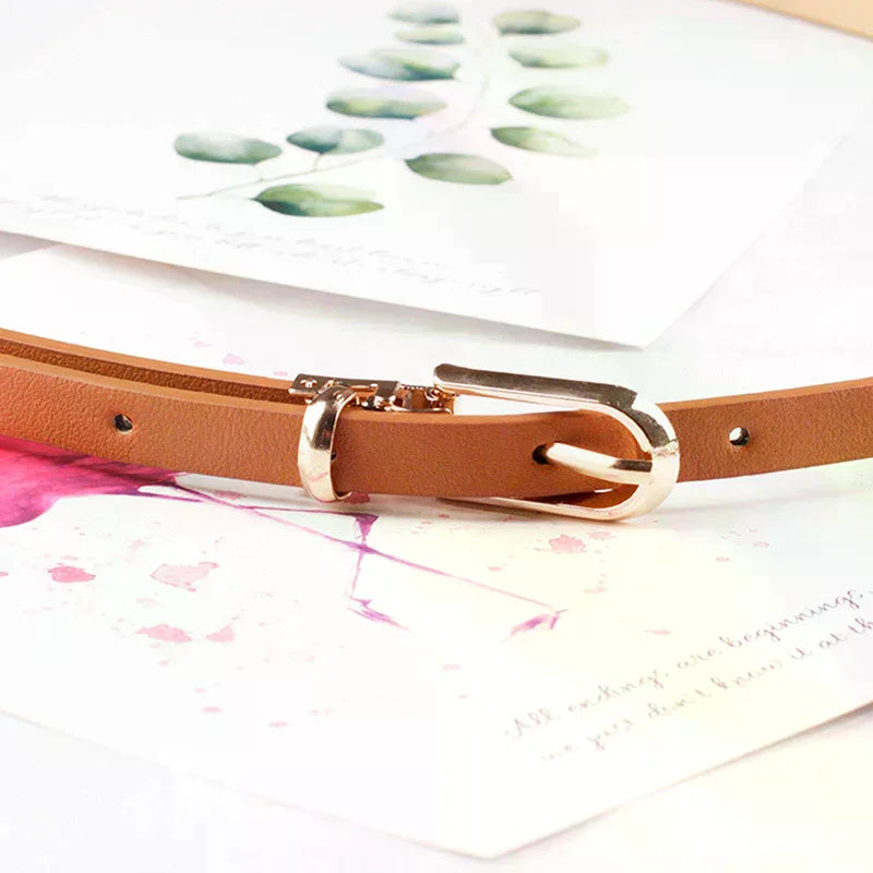 Fashion Black White Gray Women Belts Thin Skinny Waistband Pin Buckle