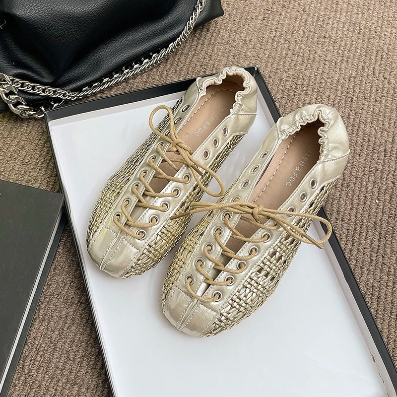 UXST Women's Hollow Weave Mary Jane Ballet Flats | Summer Shoes