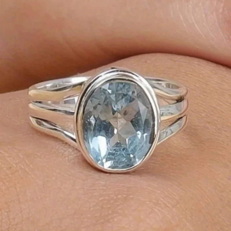 Huitan Blue CZ Ring – Elegant Women's Fashion Band