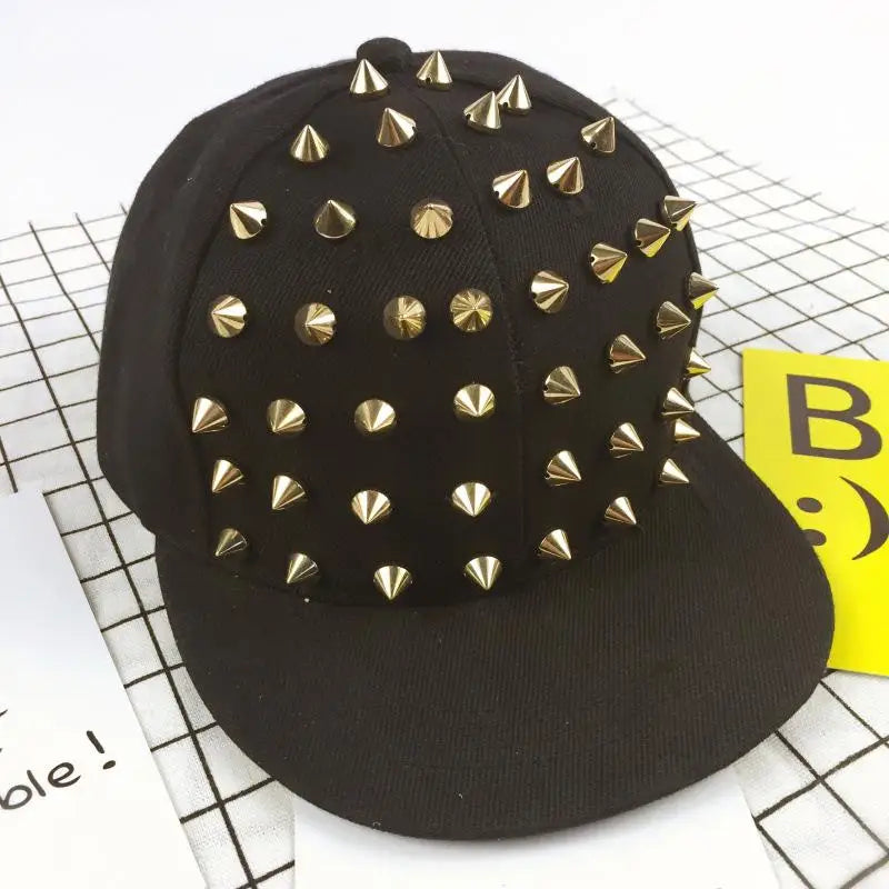 Rivet Stud Baseball Cap – Punk Rock Y2K Unisex Flat Brim Hat