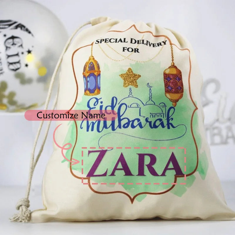 Personalised Eid Mubarak Drawstring Gift Sack | Ramadan Kids Bag
