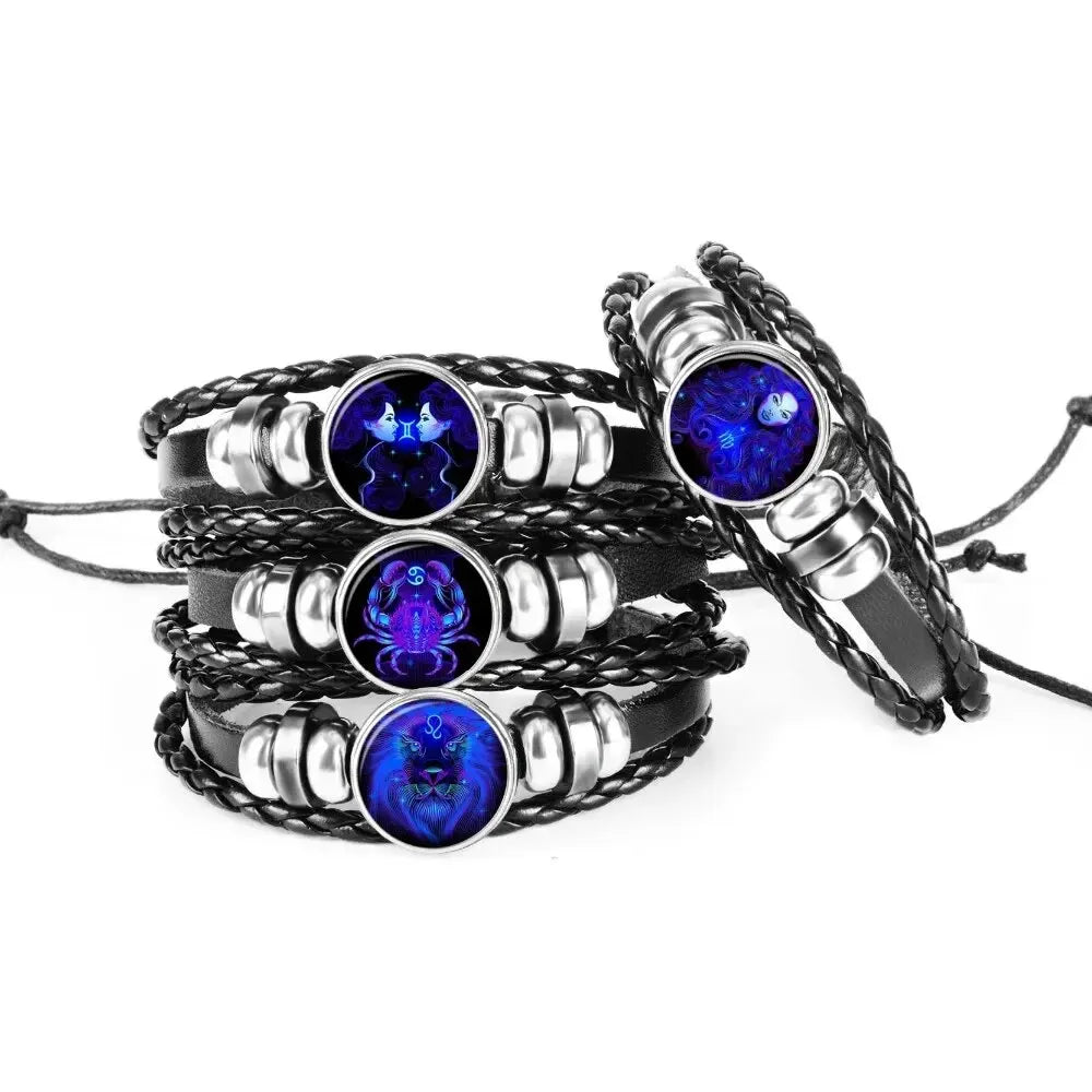 Zodiac Constellation Braided Leather Bracelet | Glass Dome Charm