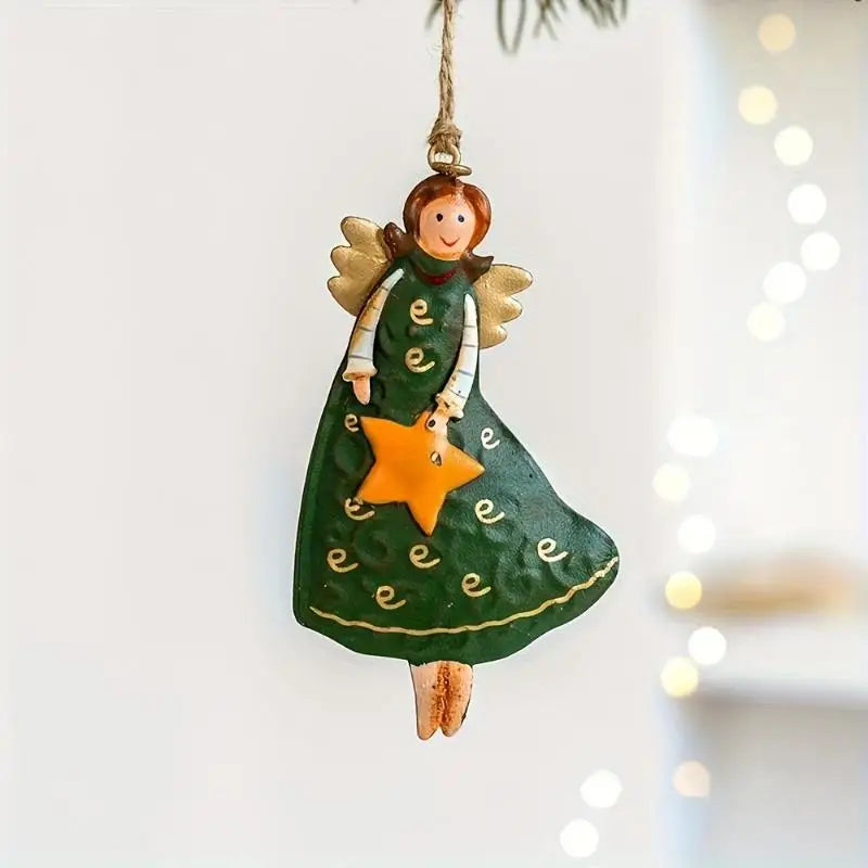 4-Pack Vintage Angel Wooden Christmas Hanging Ornaments