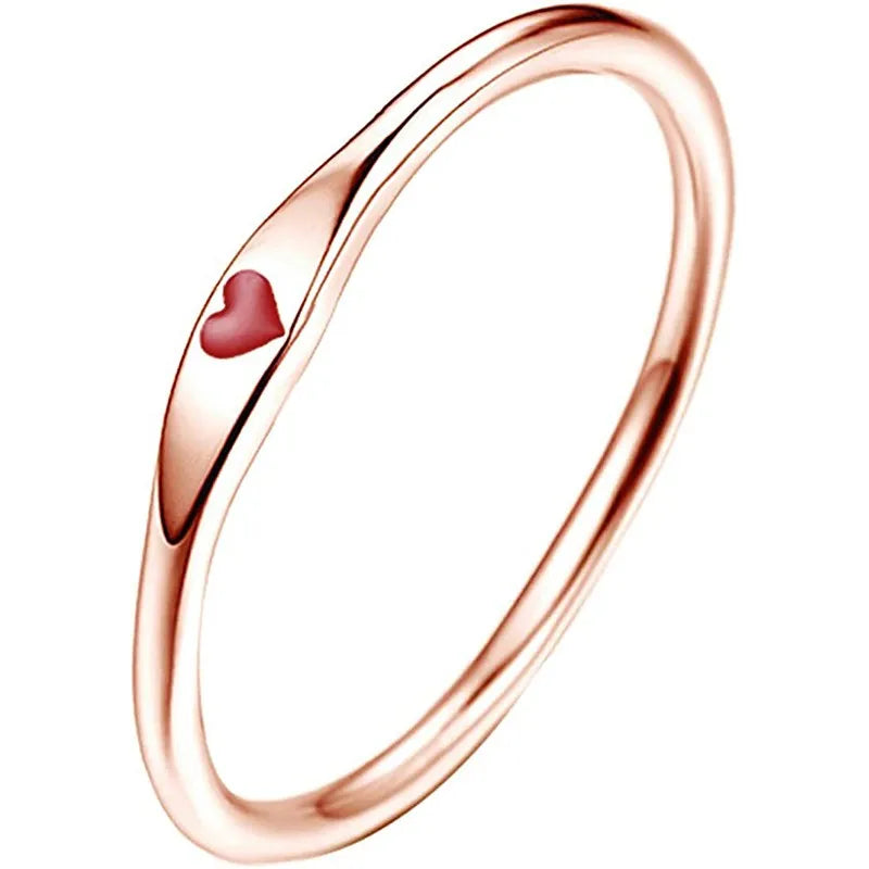 Huitan Heart Enamel Ring – Silver & Rose Gold Thin Band
