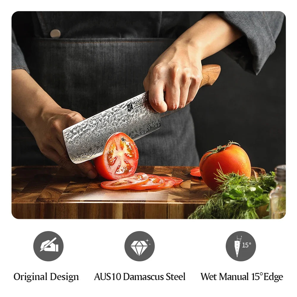 XINZUO 7" Nakiri Knife – AUS10 Damascus Steel Walnut Handle