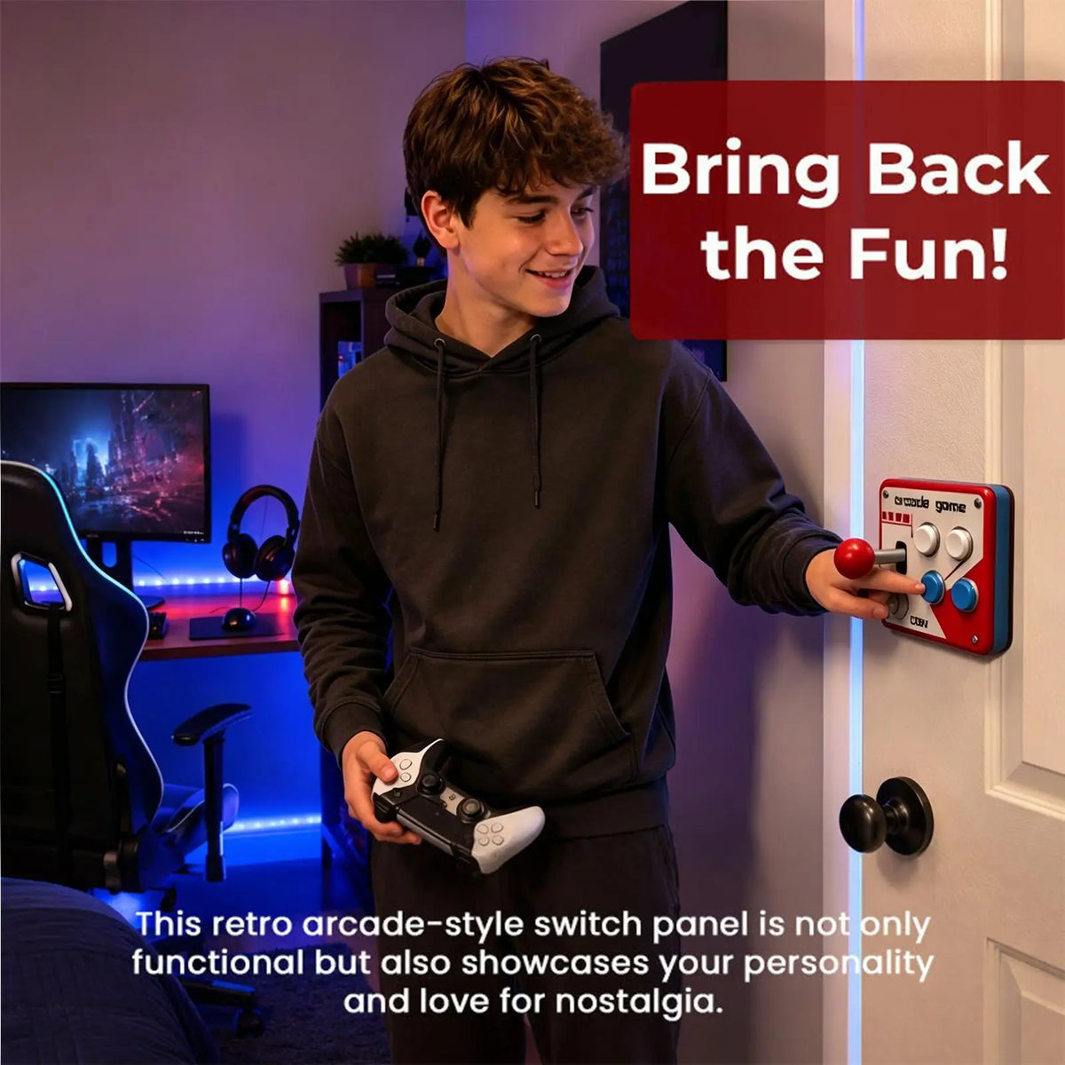 Retro Arcade Joystick 3D Printed Wall Plate Cover | Game Room Decor
