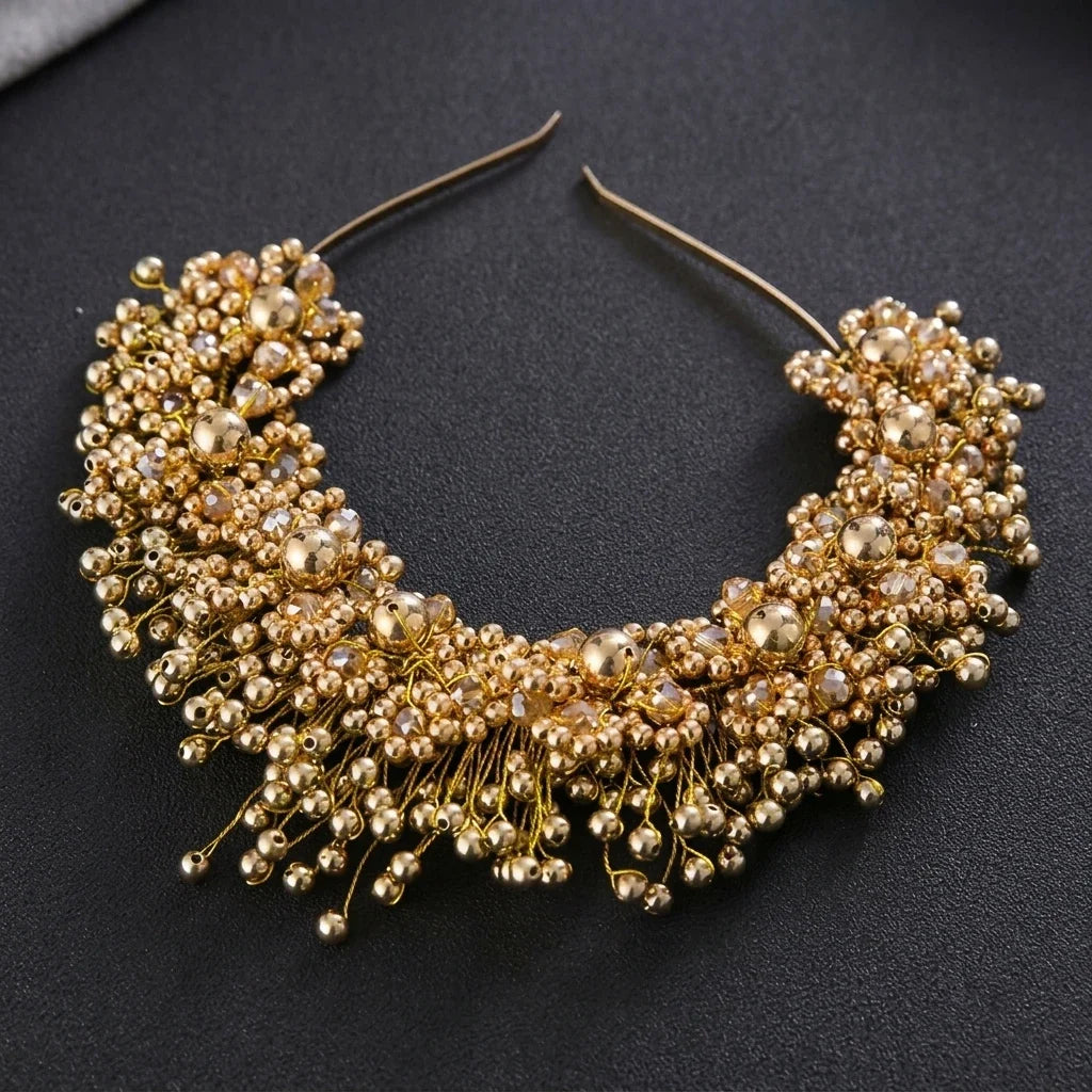 Bridal Pearl Hairband | Korean Style Pink Flower Wedding Headpiece