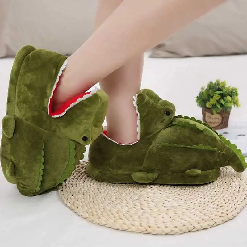 Women's Fuzzy Crocodile Plush Slippers | Slip-On Loafers Sz 5–10