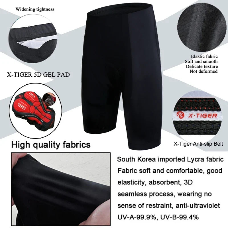 X-TIGER Men's Gel Padded Cycling Shorts – UV Protection
