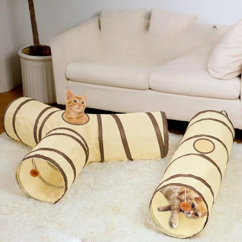 Foldable Cat Play Tunnel | Striped Interactive Kitten Toy