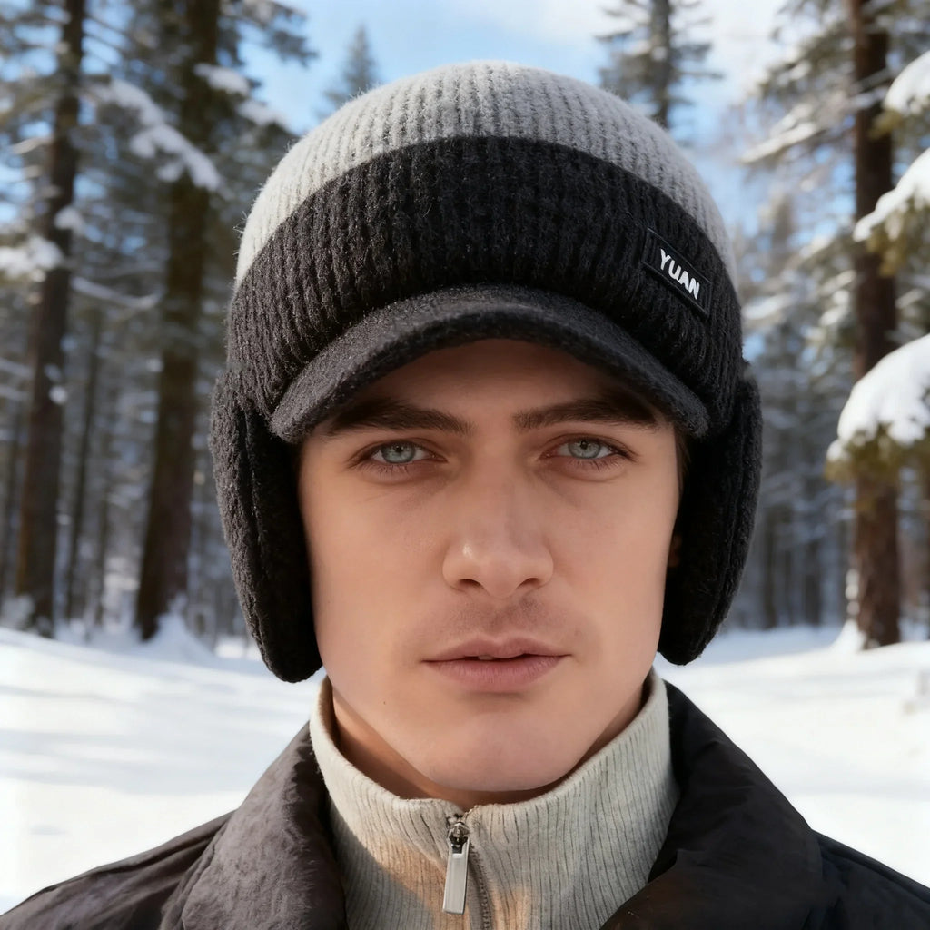 Dual-Tone Knit Baseball Cap – Winter Dad Hat with Ear Flaps