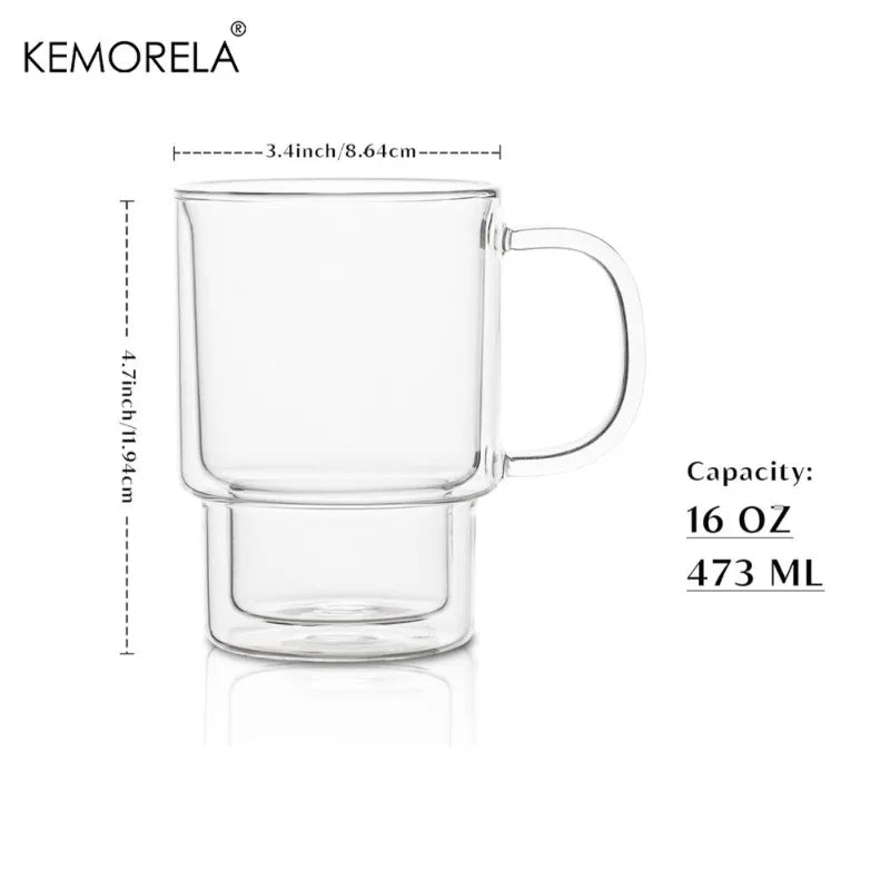 KEMORELA 450ml Borosilicate Glass Coffee Cups with Handle