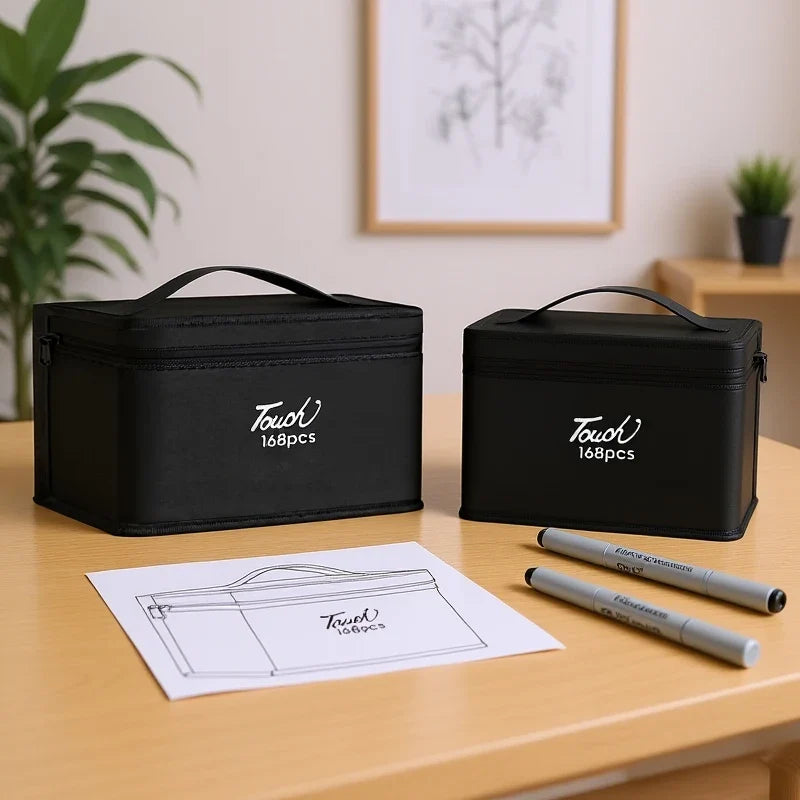 Markers Pen Black Storage Bag Massive Large Capacity Zipper Canvas