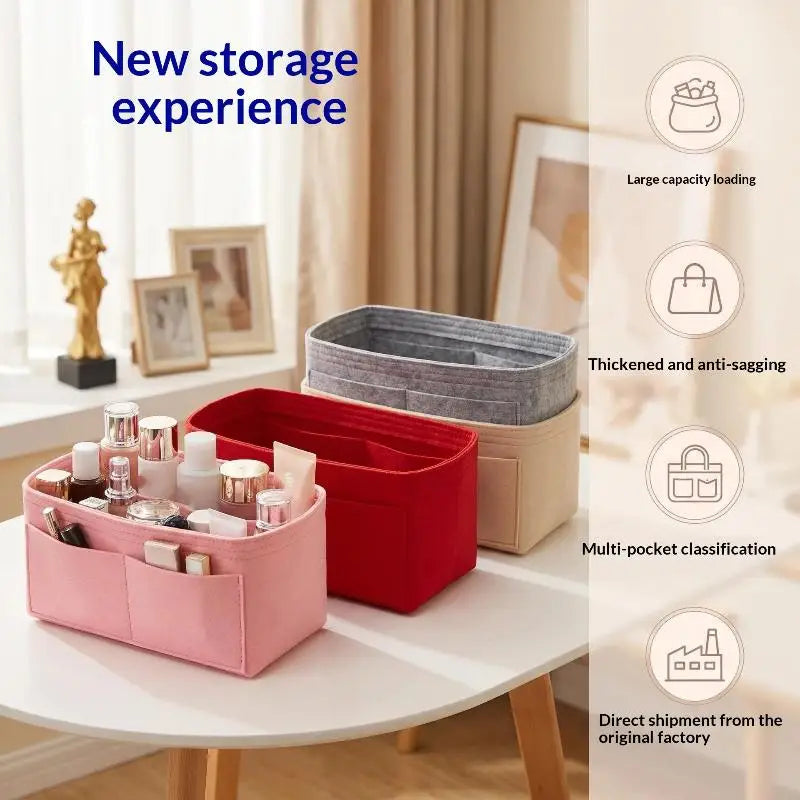 Felt Insert Bag Organizer | Multi-Pocket Travel Cosmetic Tote
