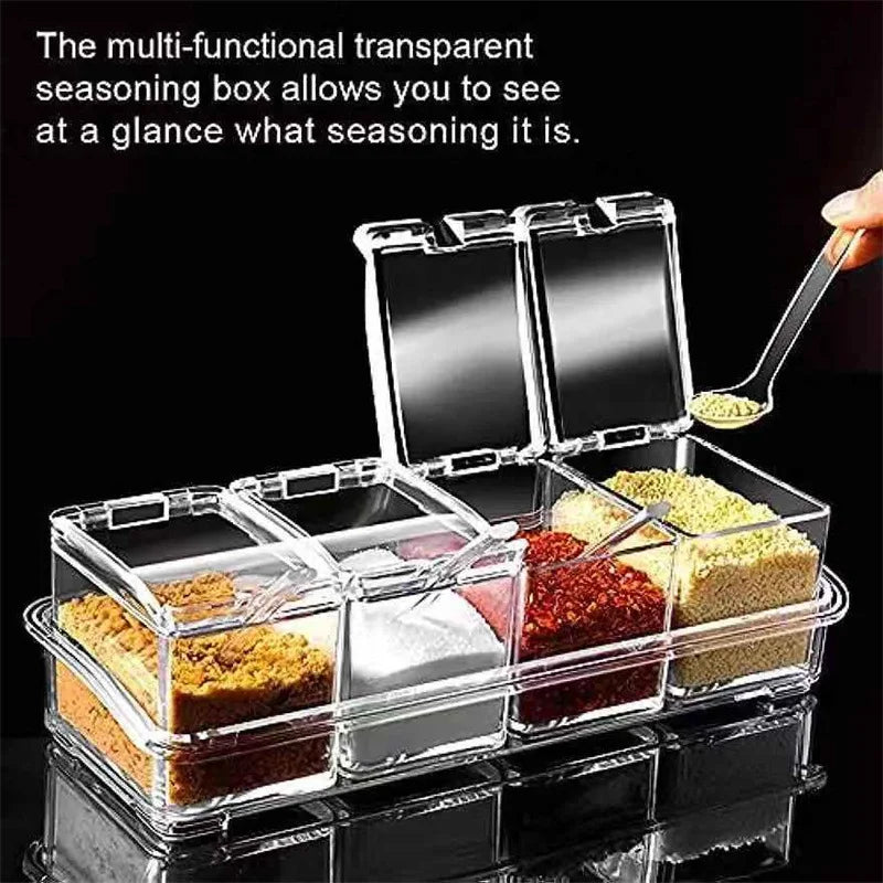 4-Piece Clear Seasoning Box Set with Spoons – Spice Storage