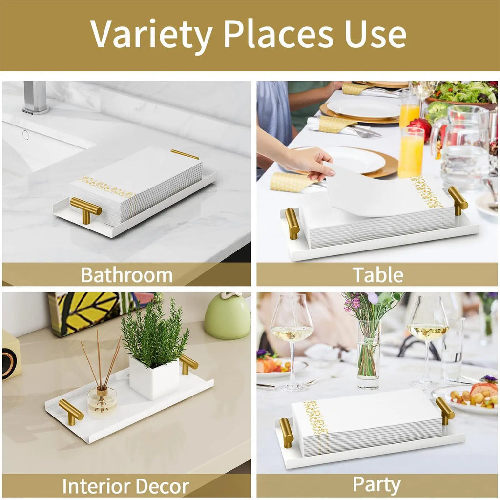 Golden T-Handle Guest Towel Holder & Napkin Tray