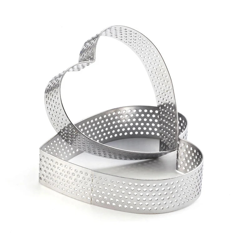 6-Piece Heart Tart Ring Set | Perforated Stainless Steel Molds