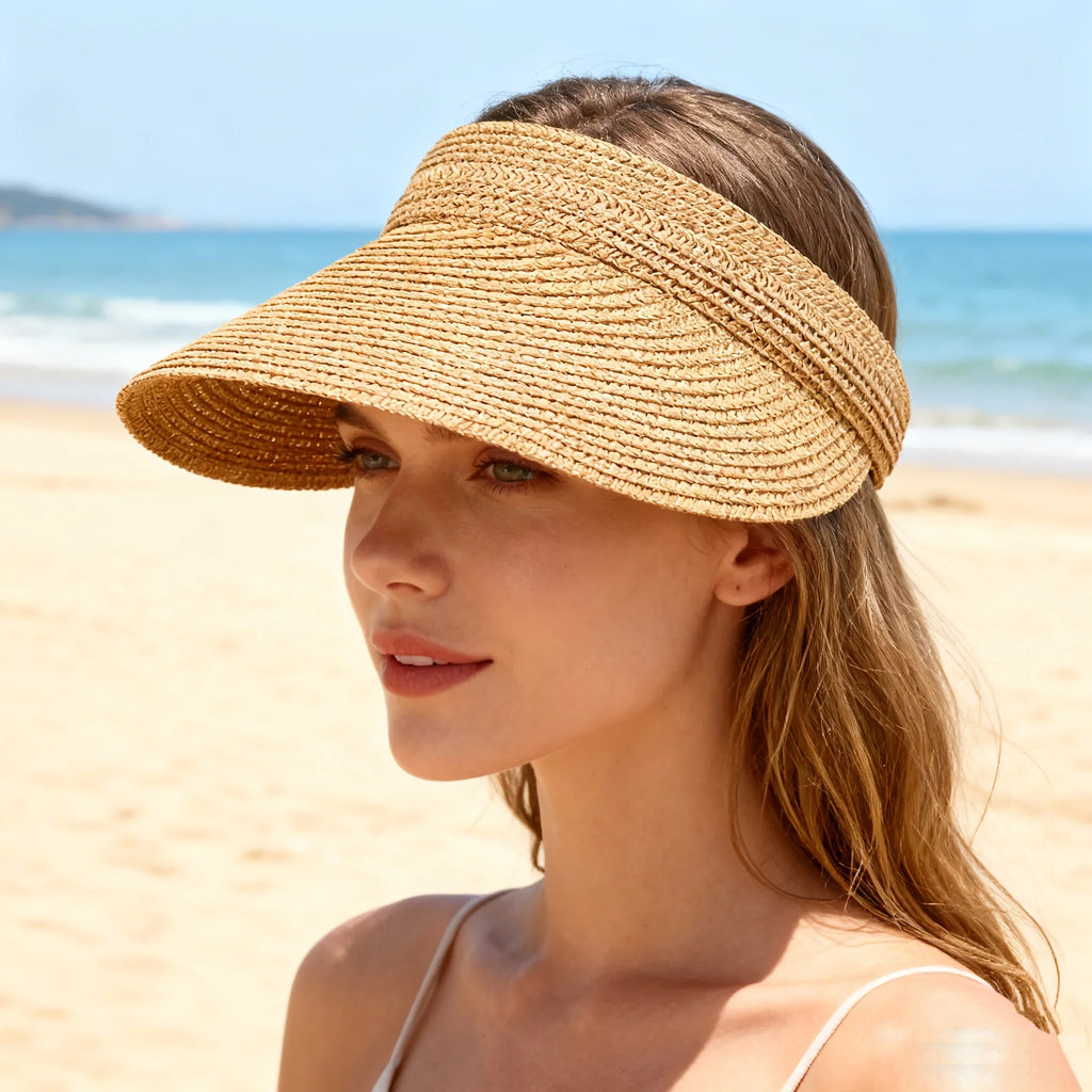 Wide Brim Straw Sun Hat – UV Protection Rollable Beach Hat