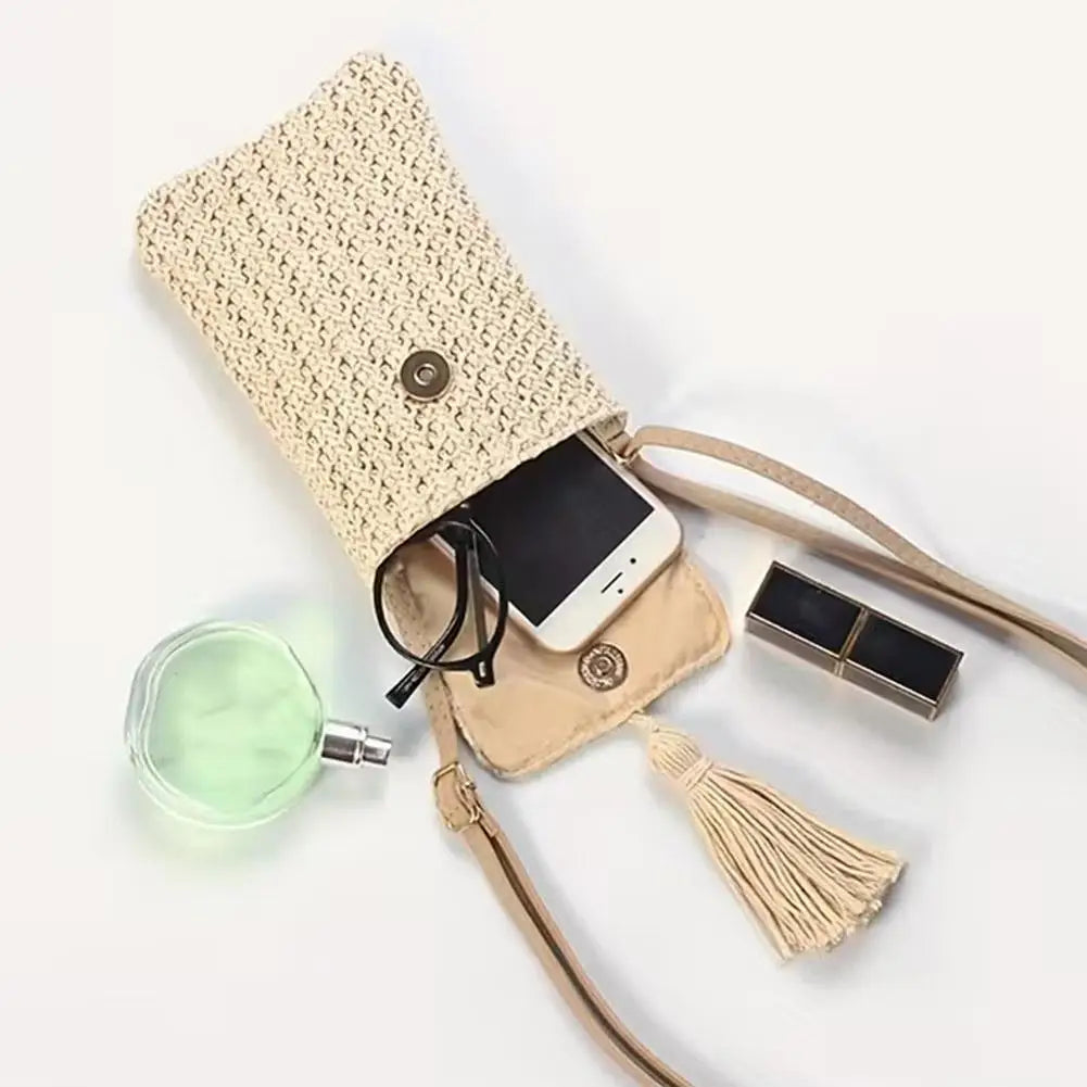 Boho Woven Mini Crossbody Bag – Cell Phone Purse for Women