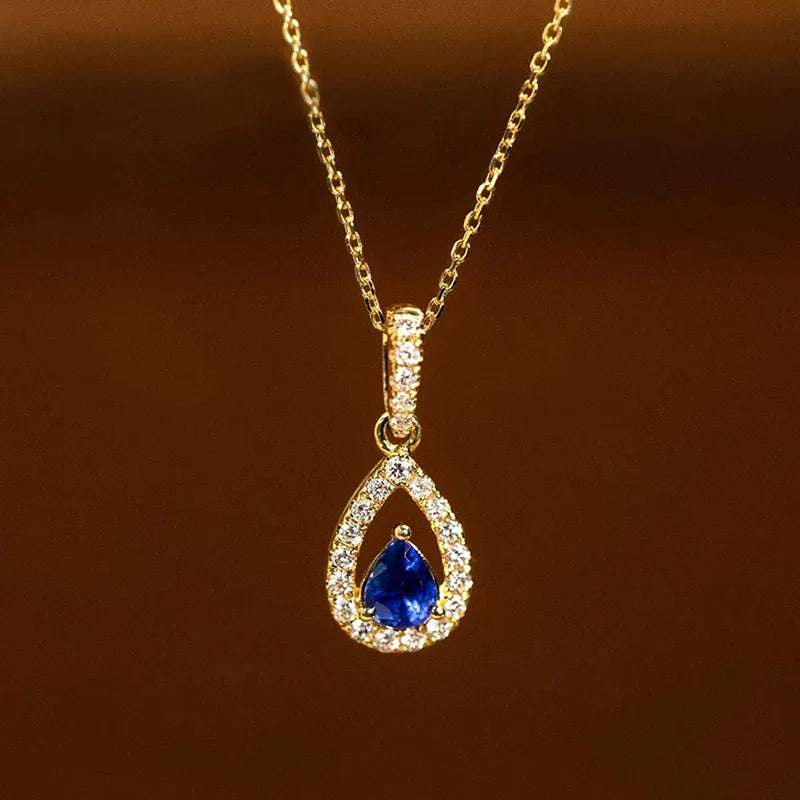 Huitan Teardrop Pendant Necklace – Blue Cubic Zirconia