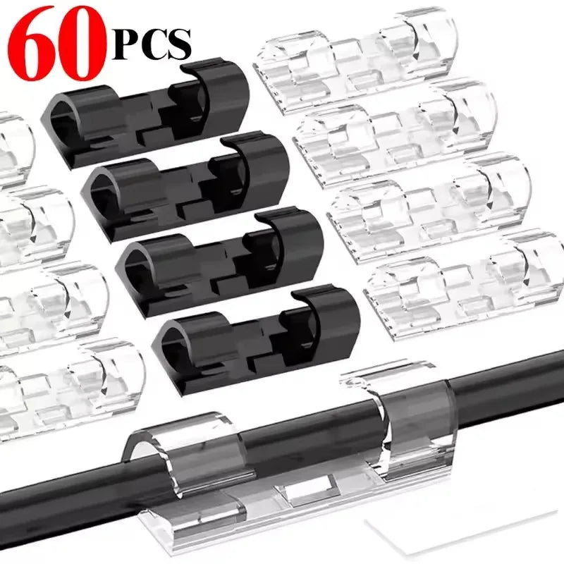 Self-Adhesive Cable Organizer Clips | Transparent Wire Holder