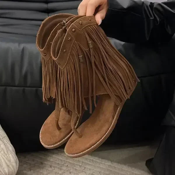 Women's Gladiator Sandal Boots | Tassel Flat Roman Toe Clip