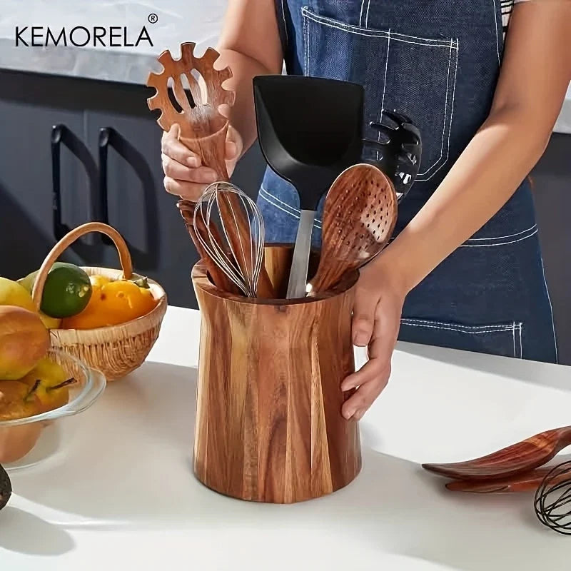 KEMORELA 360° Rotating Wooden Utensil Holder & Countertop Caddy