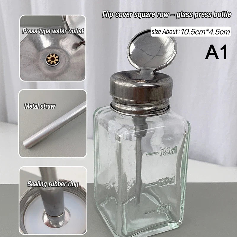 180ml Glass Push-Down Pump Dispenser | Refillable Nail Remover Bottle